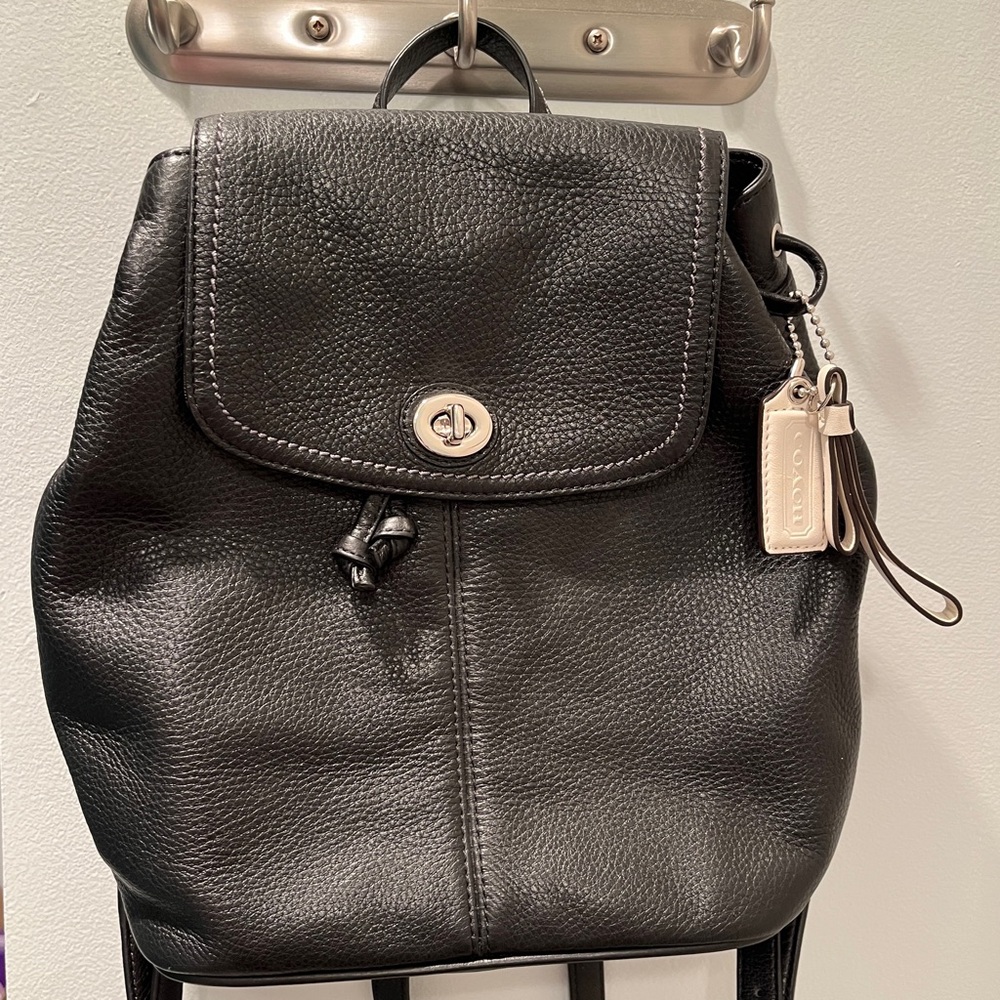 Authentic black leather Coach backpack